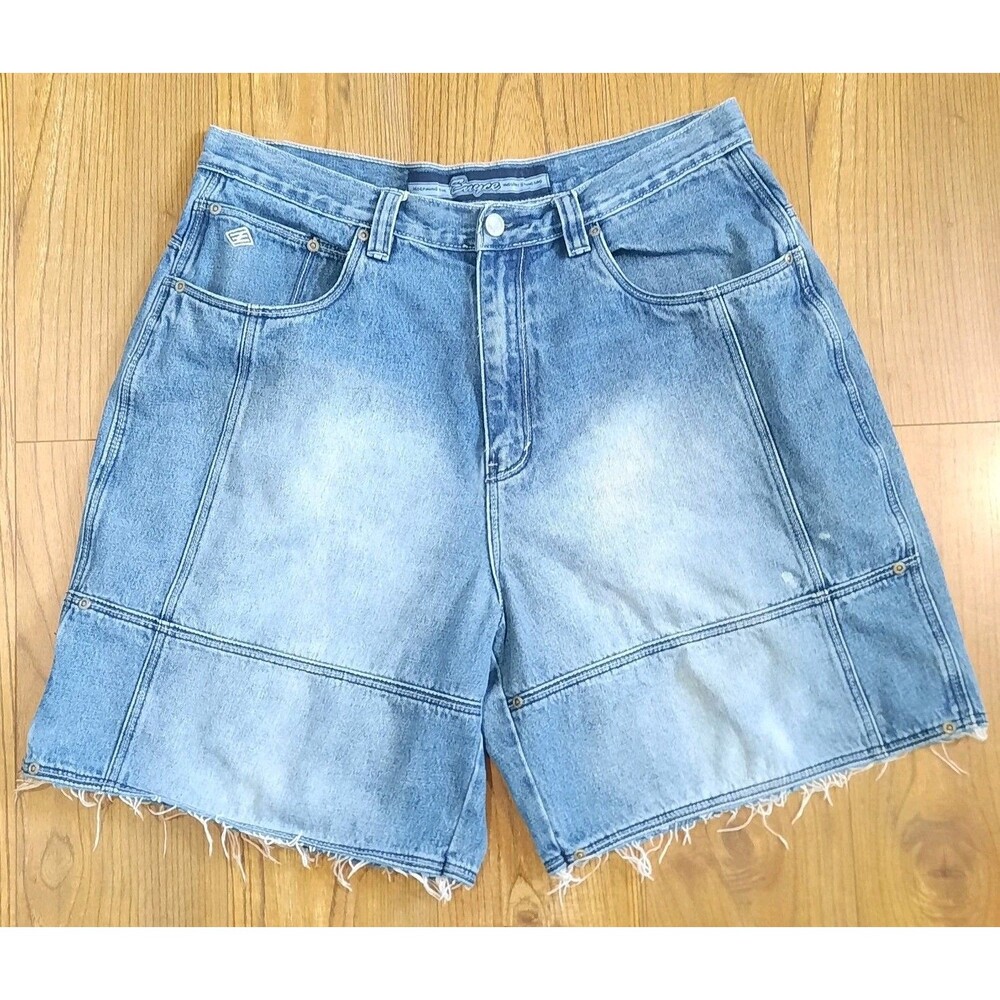 VTG Enyce Denim Jorts Baggy Skate Hip Hop Paneled Frayed Cutoff Shorts Men Sz 34